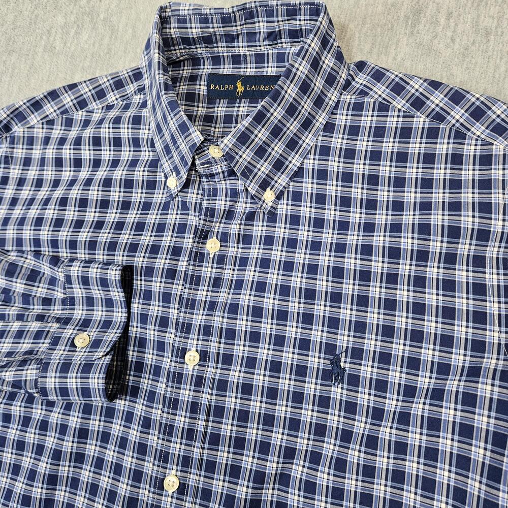 Ralph Lauren Shirt Mens Large Blue White Plaid Button Down Long Sleeve Pony